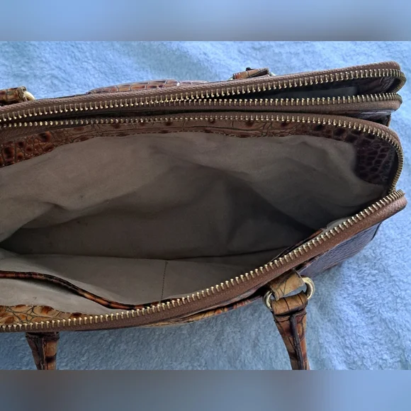 Brahmin Tan and Brown Crocodile-Embossed Satchel - Picture 4 of 10